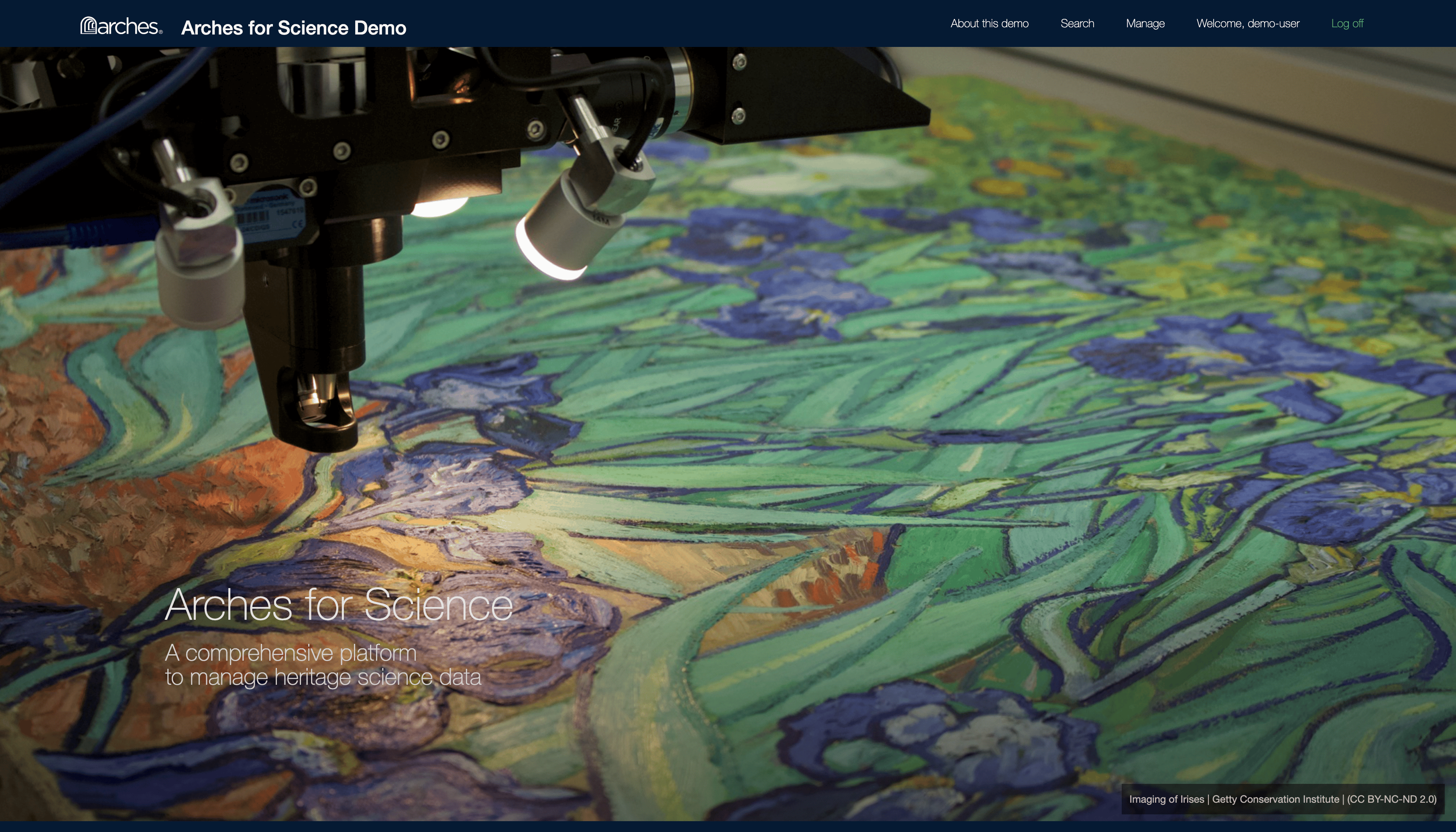 Home page of Arches for Science demo site