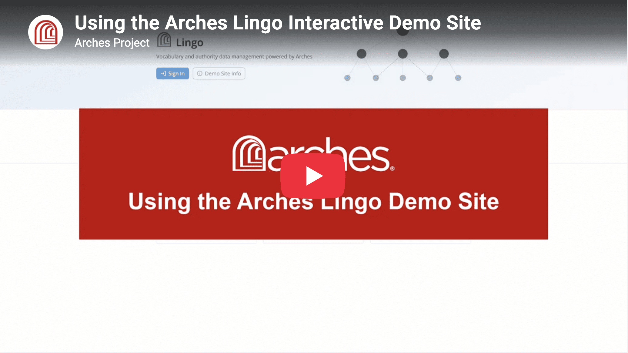 Screencap of Arches Lingo Demo Orientation Video on YouTube